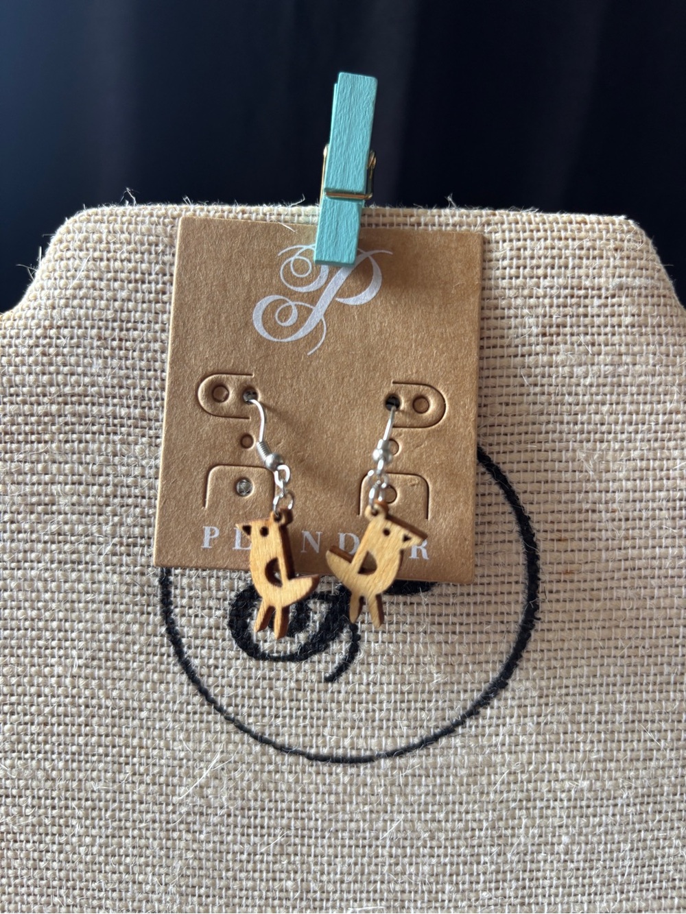 Plunder Kids Wooden Bird Charm Earrings and bracelet - Natural Brown